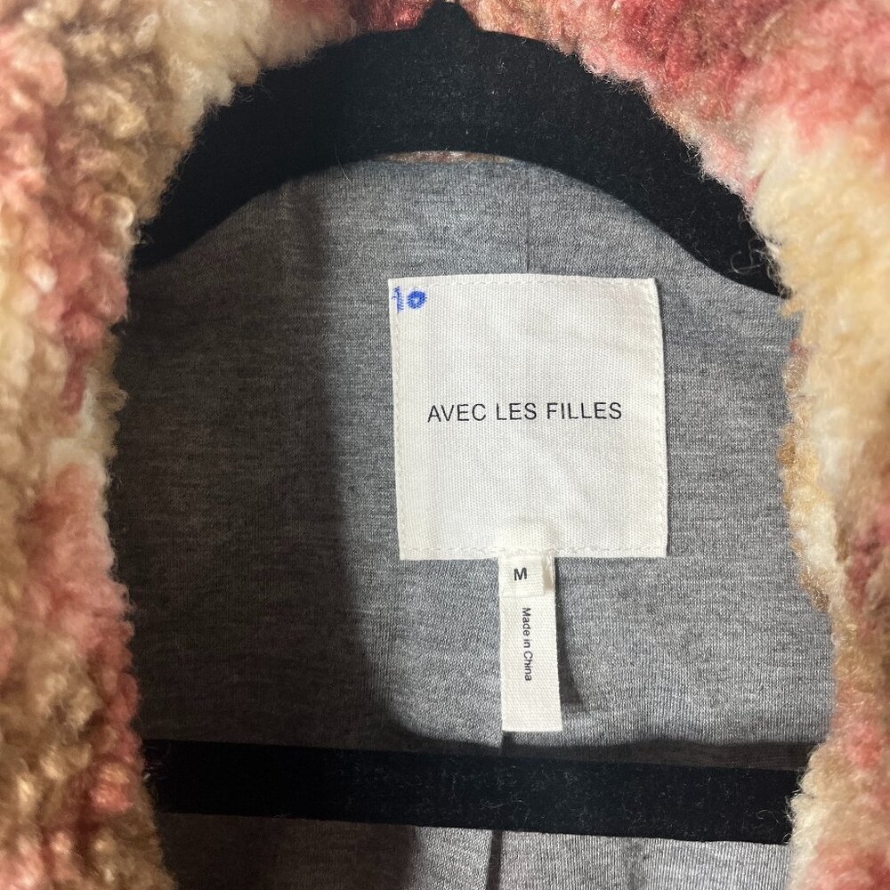 Avec Les Filles Beige Brown Plaid Sherpa Trucker Jacket EUC sz M - Picture 3 of 12